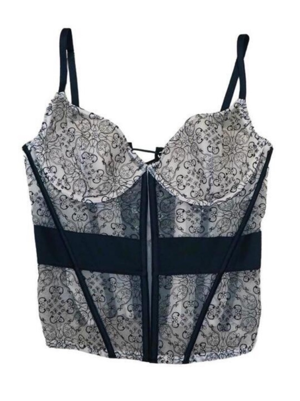 Victoria’s Secret Lace beaded Corset Top 36C‎ Y2K Black Nude coquette, festival